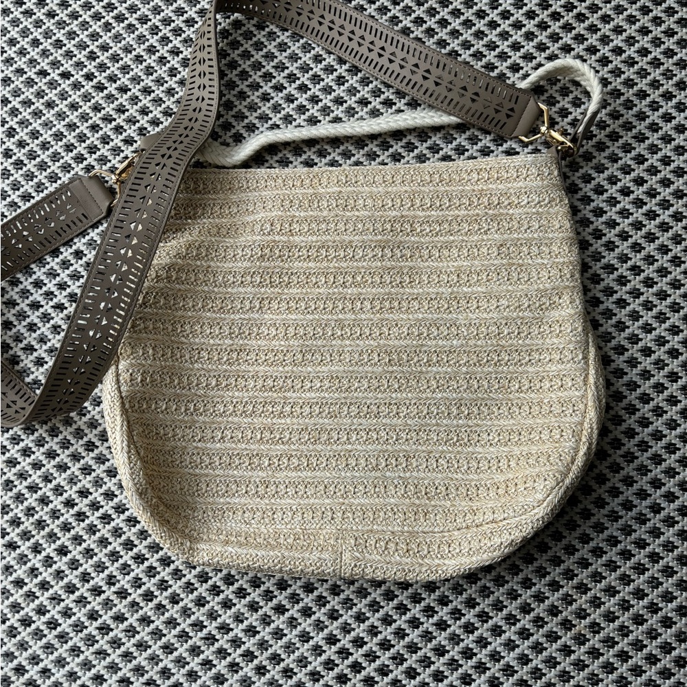 Oatmeal colored fabric bag